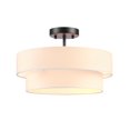 thumbnail image 1 of 2-Light Matte Black Semi-Flush Mount Ceiling Light with 2-Tier White Linen Shade, 1 of 9