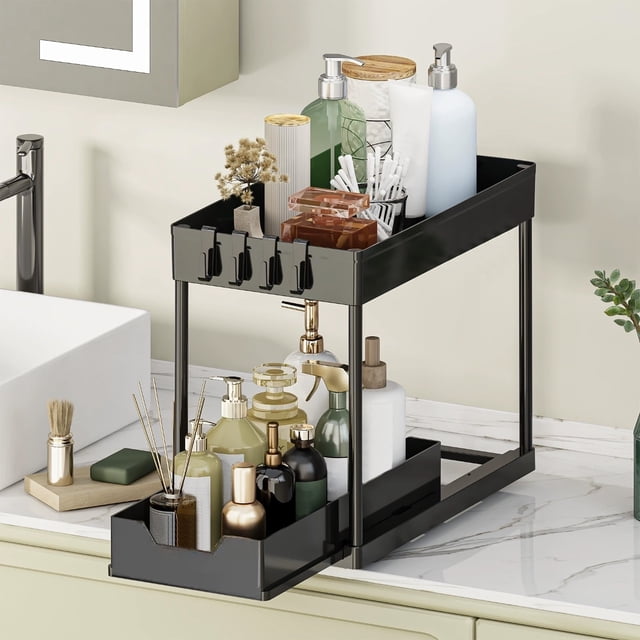 Under Sink Organizer | Pull Out Storage Rack for Kitchen & Bathroom Cabinets | Multi-Purpose Plastic Drawer Organizer for Laundry Room and Home Storage | 1 Piece