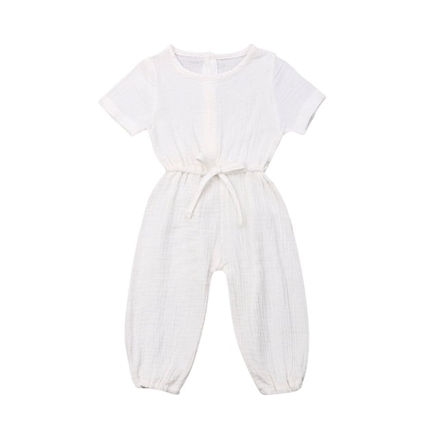 Sylvamorning Infant Baby Romper Solid Color Short Sleeve Elastic Waist Jumpsuit
