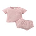thumbnail image 1 of Baby Solid Color Clothes Set  Short Sleeve O-neck T-shirt with Pocket + Short Pants for Summer, 1 of 7