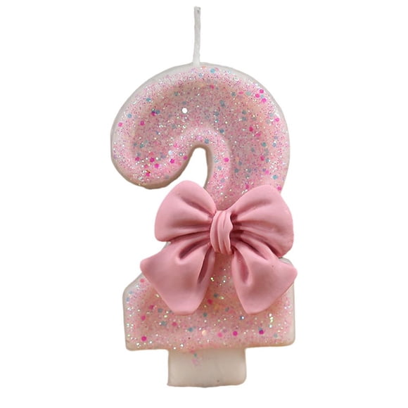 tkerinse Pink Number Birthday Candle, Cute Bow Glitter Pink Number Candles 3D Number Candle Cake Topper Decor, Birthday Wedding Party Pink Theme Decorations Supplies for Girls Women