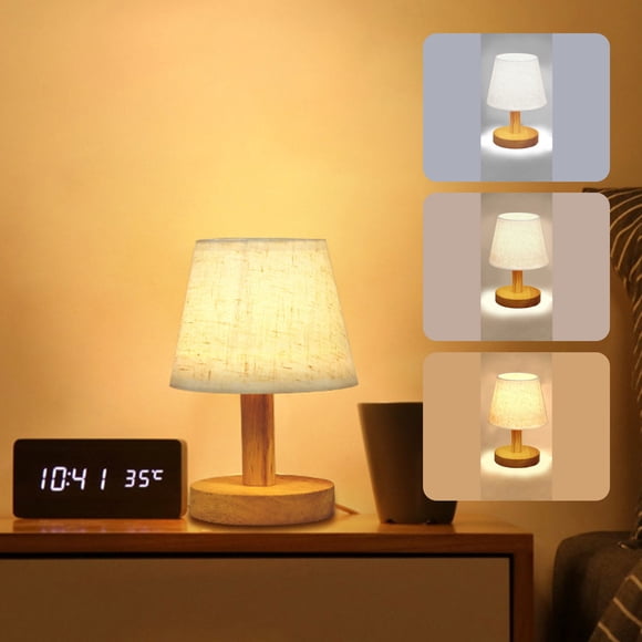Liquidation! Lampe de Table pour Chambre, Lampe de Chevet à 3 Niveaux de Gradation avec Abat-Jour Rond en Tissu Couleur Lin pour Salon Bureau Dortoir, Bois Massif, Ampoule DEL Incluse Offre du Jour Palettes à Vendre #49