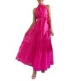 thumbnail image 2 of SUNSIOM Robe Longue pour Femme, Élégante Robe d'Été Sans Manches à Col Roulé à Carreaux, Robe Évasée, Robe de Cocktail avec Ceinture, 2 of 9