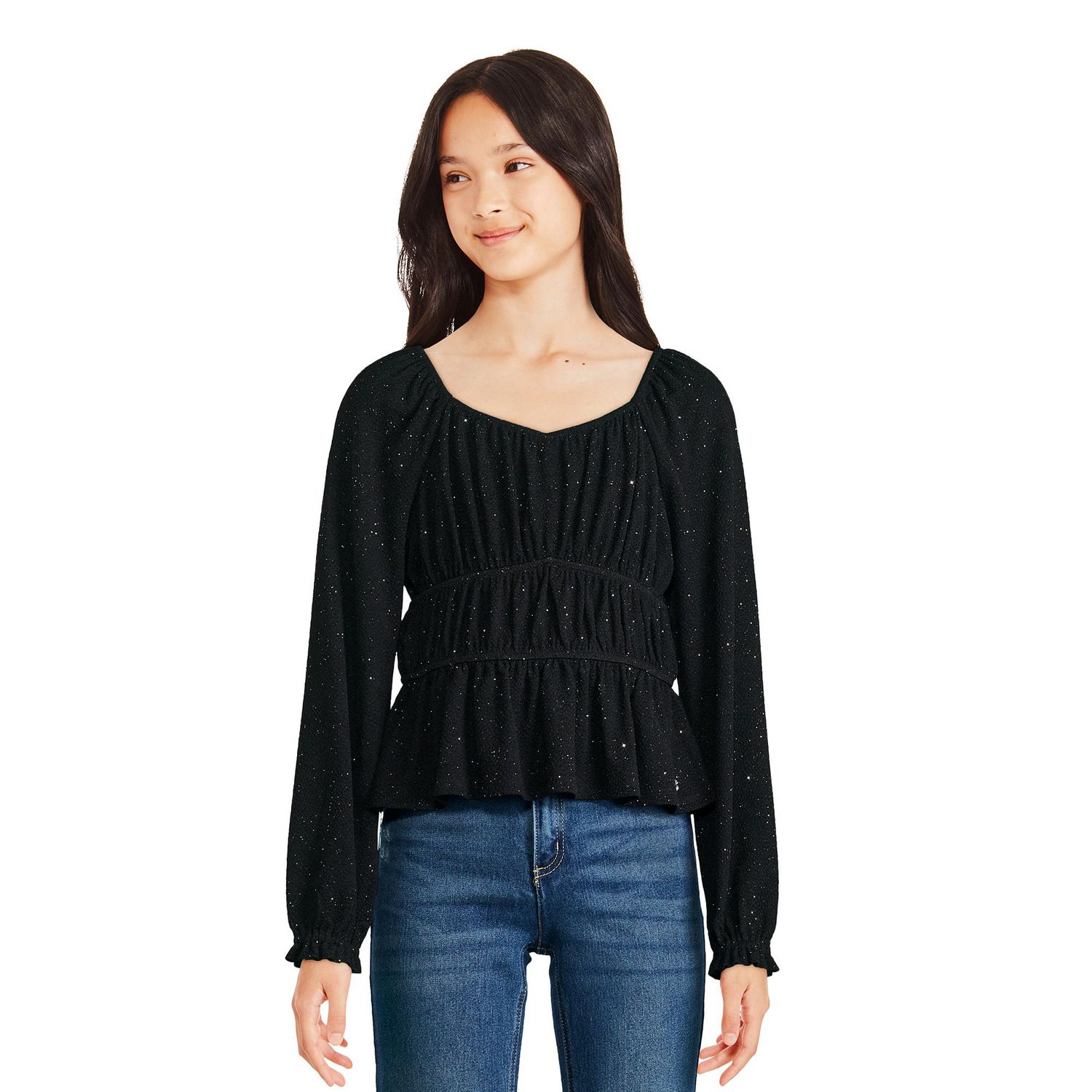 Justice Girls' Glitter Peasant Top