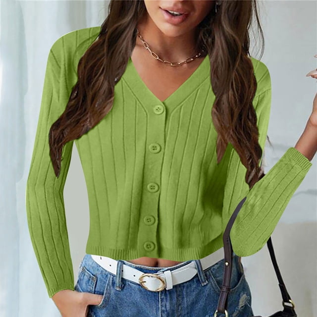 LOVZFMLL Cardigan pour Femmes Mode et Hiver Décontracté Manche Chandail Blouse Cardigan Uni
