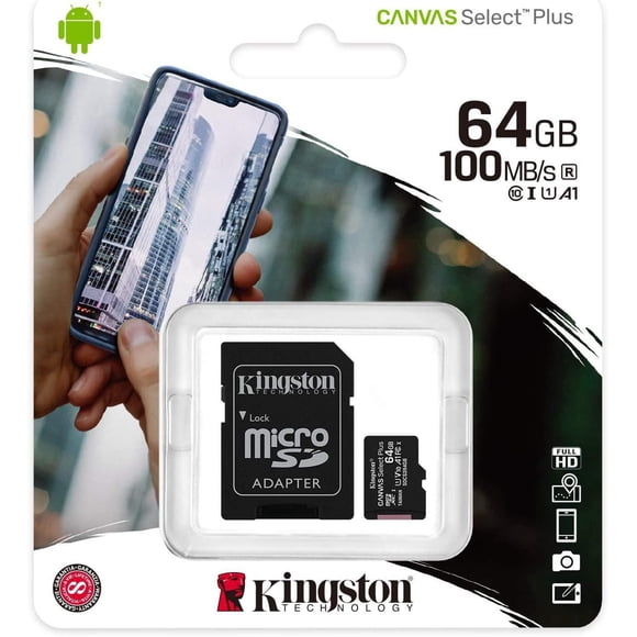 Kingston Carte micro SDHC Canvas Select Plus 100R A1 C10 + ADP ((SDCS2/64GBCR)