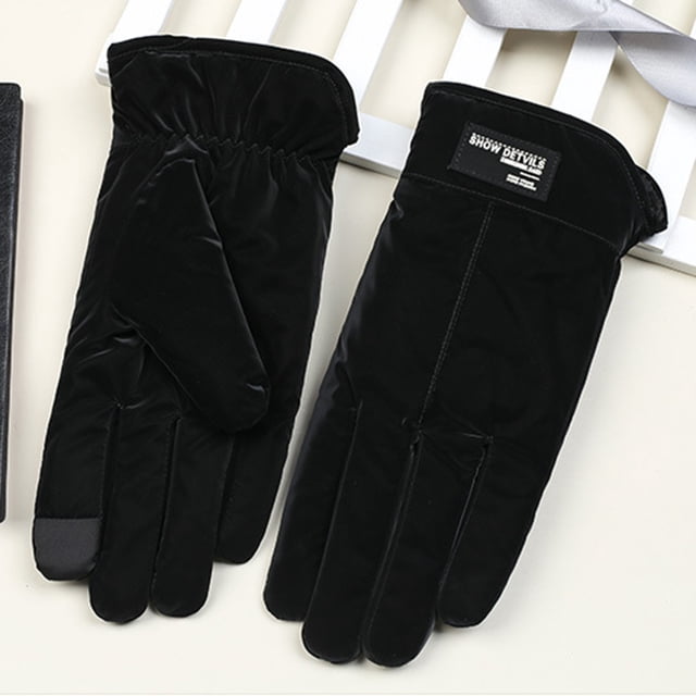 Gants d'Hiver Chauds pour Hommes, Dotés d'Un design en polyester Noir avec une Finition Coupe-Vent et compatible Écran Tactile. Ces Gants Offrent une Couverture Complète des Mains et Sont Élastiques pour un Ajustement Confortable, Convenant aux Activités par Temps Froid comme la Course, le Ski et le Vélo de Montagne. Comprend une Paire de Gants.