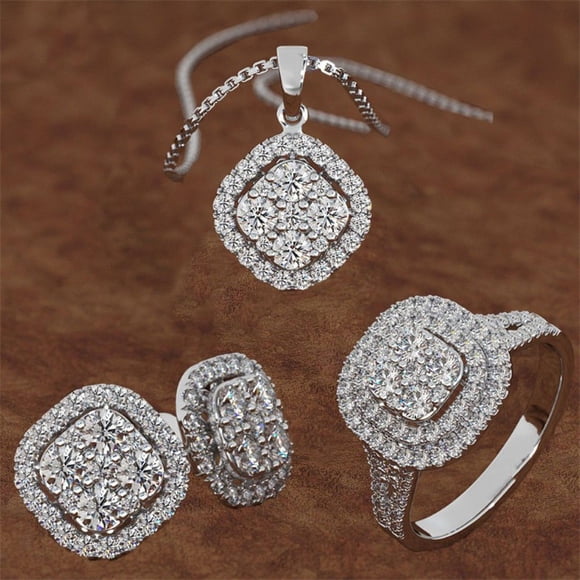Ensemble de 3 Pcs de Bijoux Entièrement en Diamants pour Femmes, Colliers en Zircon, Boucles d'Oreilles, Bagues, Ensemble de Bijoux Mode, Cadeaux pour Dames, Czzoypi à Moins de 5 $! 3 Pcs de Bijoux Entièrement en Diamants