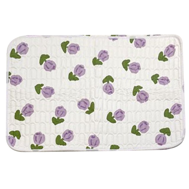 Bed Pads, Reusable Washable Waterproof Mattress Protector with a white base featuring purple floral designs and green leaves. Made of purified cotton, it is breathable, skin-friendly, and multi-layer leak-proof. Ideal for baby diaper changing, crib mattress protection, or as a waterproof pad.