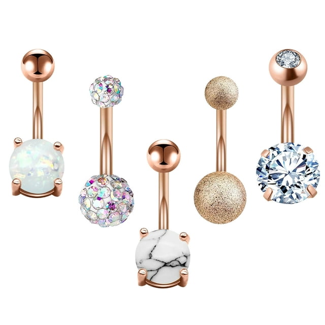 SNNROO 5Pcs Belly Button Ring 14G Banana Barbell Navel Rings Piercing Jewelry Silver