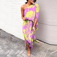 thumbnail image 1 of TMOYZQ 50 % de Rabais Été! Robe Longue Maxi à une Épaule pour Femmes, Ourlet Fendu, Imprimé Floral, Manches Courtes Évasées, Coupe Ample Froncée, Robe de Cocktail, Robe de Soirée, Robes d'Invitée de Mariage, 1 of 5