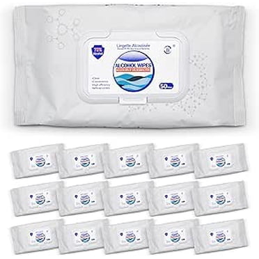JJ Alcohol Wipes (Pack of 800) 75% Alcohol Hand Wipes with Vitamin E & Aloe Vera - 16 Pouches | 50 Wipes per Pouch