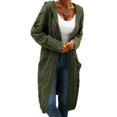 thumbnail image 1 of Women Hooded Open Front Cardigan Cable Knit Sweaters Solid Chunky Long Sweater Coats with Pockets, 1 of 5