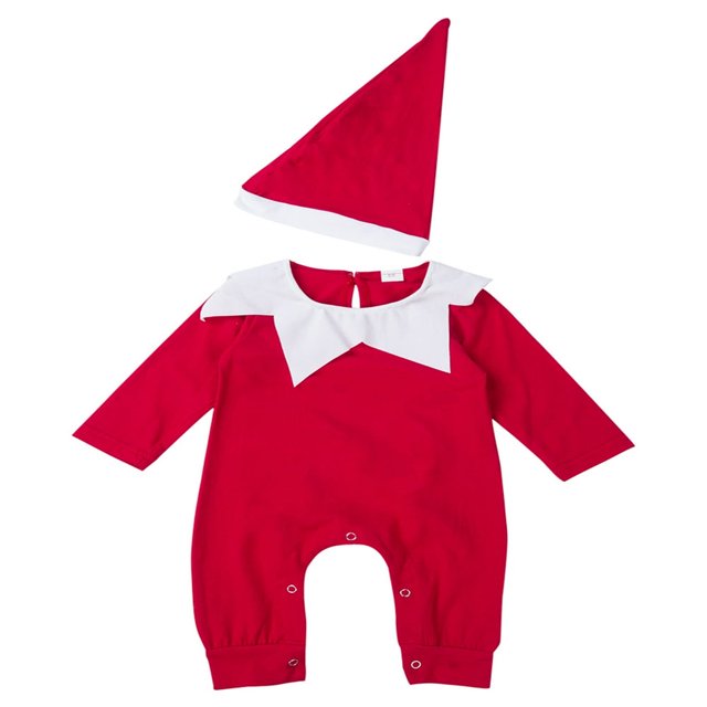 Bébé à Manches Longues Poupée Col Romper + Chapeau de Noël Claus Habillé Ensemble Combinaison 2pcs