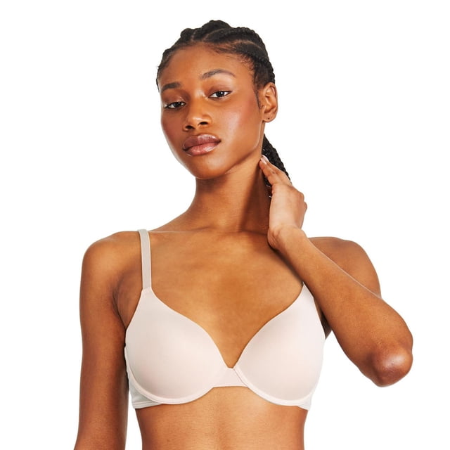 George Women's Push-Up Bra in beige featuring molded padded cups with underwire lift, adjustable straps, and hook and eye closure, shown front-facing on a model against a white background, designed with a plunge neckline for a flattering silhouette.