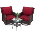 thumbnail image 3 of 3 Piece Swivel Rocking Patio Chair Set with 4 Inch Thick Cushions, All Weather Wicker Glider Chairs and Coffee Table, 360 Degree Rotation Outdoor Furniture for Porch Balcony Deck, Blue Apricot Red, 3 of 8