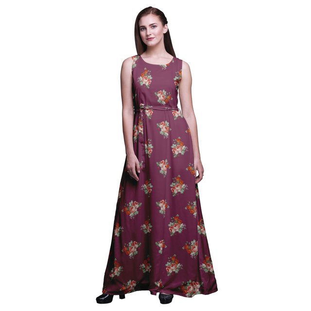 Bimba Floral Printed Women Sleeveless Gown Chic Style Long MaxiDress-X-Small