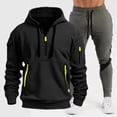 thumbnail image 2 of Ketyyh-chn99 Men's Fleece Cargo Jacket Tracksuit Set 2 Pieces Men's Sports Two Piece Solid Color Multipocket Half Zipper Hooded Sweater Color Matching Waist Casual Pants Size for XL,Black, 2 of 4