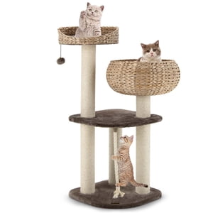 Gymax Tour de l'arbre de chat à la main de 41'' en forme de bol naturel 2 Perche