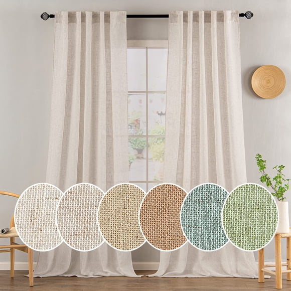 MIULEE Natural White Linen Curtains 90 Inch Long 2 Panels Set for Bedroom Living Room, Soft Thick Linen Textured Window Drapes Semi Sheer Light Filtering