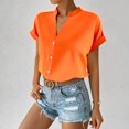 thumbnail image 3 of Hauts pour Femmes de Couleur Unie à Boutons T-Shirts Blouse à Col en V, 3 of 8