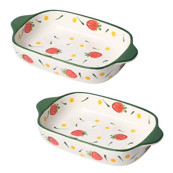 Qeeadeea Ceramic Baking Dishes For Oven, set of 2, 0.6 Quart Lasagna Pan Deep, Vintage Ceramic Bakeware, Baking Pan-green-22x14x4cm