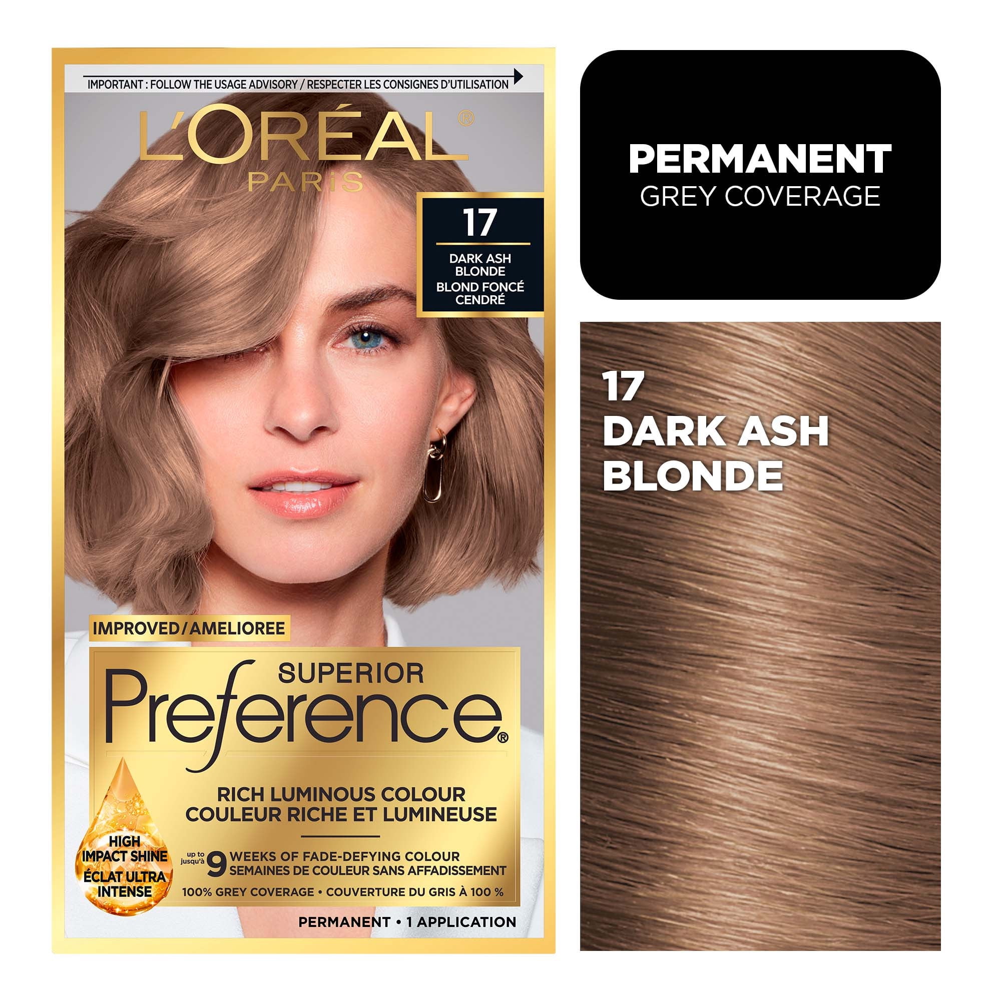L'Oreal Paris Superior Preference Permanent Hair Color, Oil-in-Gel, Blond cendré foncé, 1 boite