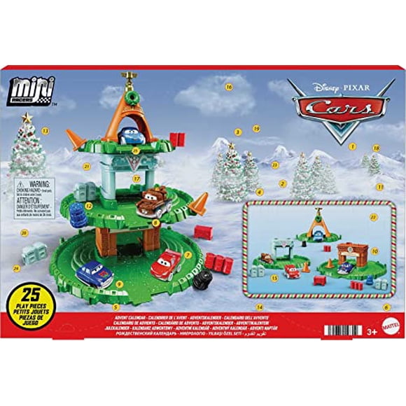 Disney et Pixar Cars Calendrier de l'Avent Mini Racers, 25 Surprises Incluant 4 Mini Jouets Les Bagnoles et Ensemble de Jeu Reconfigurable