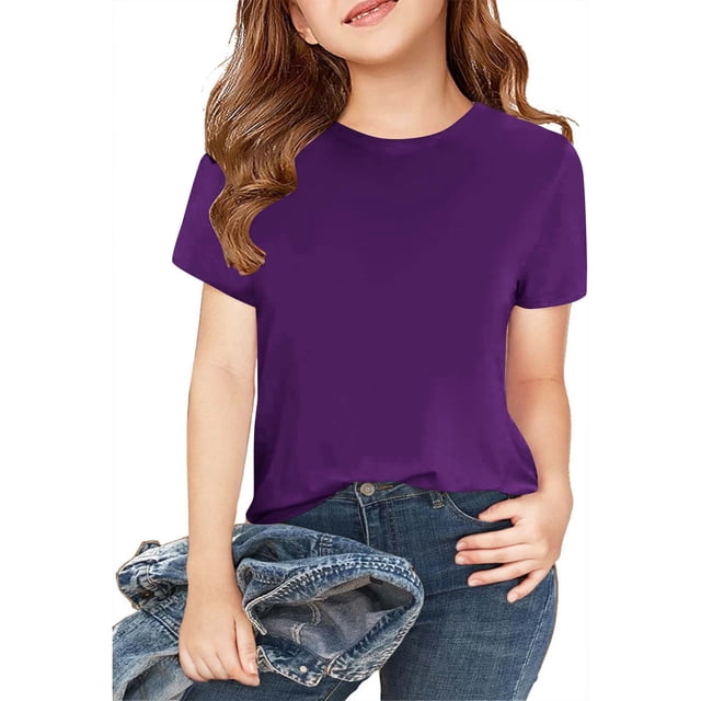 Plebaso Lot de 2 T-Shirts pour Enfants en Coton à Manches Courtes T-Shirts Basiques Décontractés à Col Rond T-Shirts Unis pour Garçons Filles