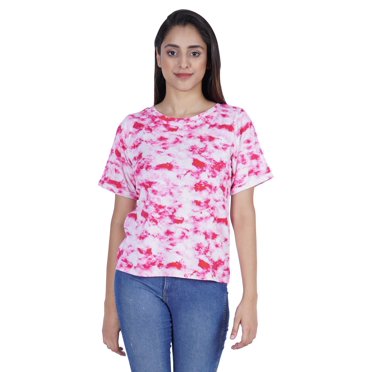 Moomaya Printed Tie Dye Tops For Women Casual Half Sleeve Round Neck T-shirts
