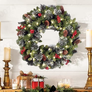 RKSTN Christmas Decorations 16 Inch Wreath, Outdoor Lighted Wreath For Front Door, Xmas Wreath For Holiday Party Decorations Christmas Decor