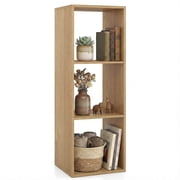Costway 3-Cube Bookshelf, Modern Vertical Bookcase with Back Guardrail & Anti-tipping Kits Natural