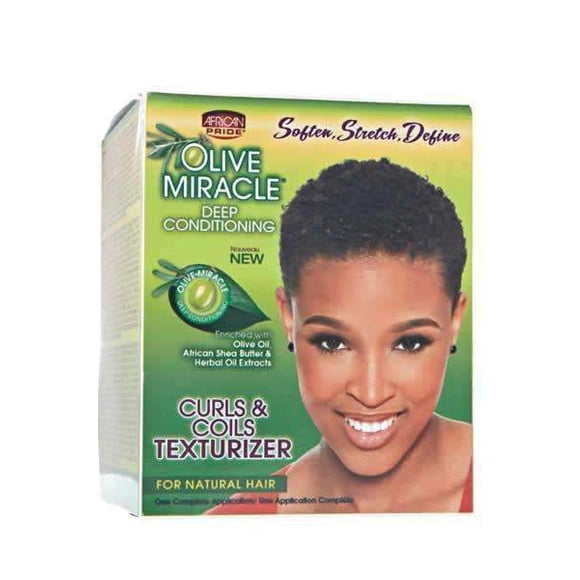 African Pride Olive Miracle Curls & Coils Texturizer - Contains Aloe Vera, Castor Oil & Biotin to Condition & Define Hair, Protect, 1 Kit