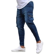 Ketyyh-chn99 Mens Jeans Stretch Relaxed Fit 2024 Relaxed Boot Jean Loose fit Pants Shorts Cargo Trousers Hiking Multi-Pockets Pants Blue,3XL