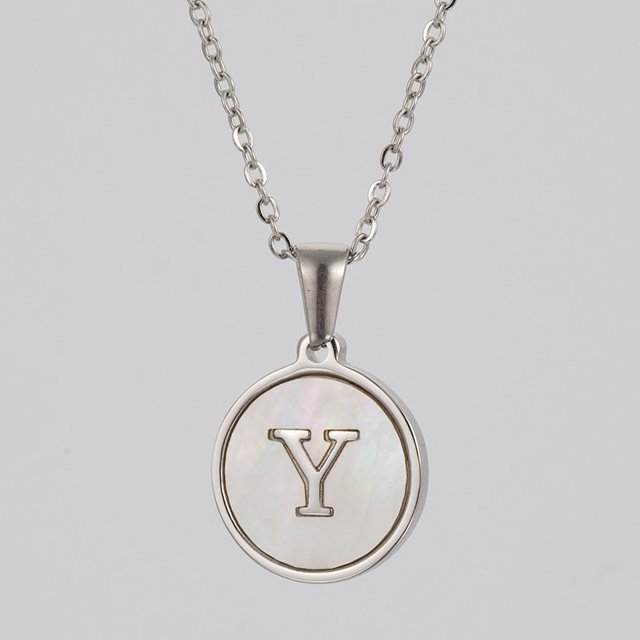 Colliers, Collier Lettre Coquille Mignonne pour Filles, Pendentifs Pièce pour Filles en Acier Inoxydable Colliers Initiale pour Femmes Bijoux Rond