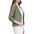 thumbnail image 4 of INSPIRE CHIC Blazer à Rayures pour Femme Manches 3/4 Décontracté Ouvert à l'Avant Revers Cranté Blazer TP Vert Armée, 4 of 8