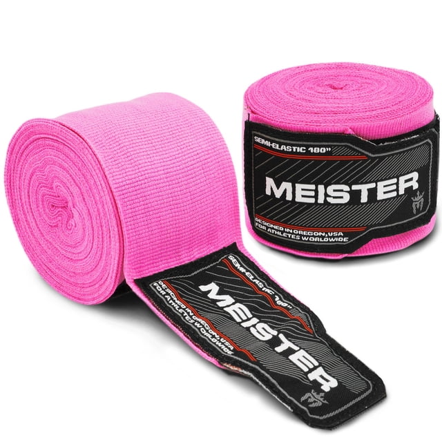 Meister Adult 180" Semi-Elastic Hand Wraps for MMA & Boxing (Pair) - Pink