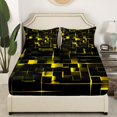 thumbnail image 4 of YST Geometric Neon Square Bed Sheets, Stereoscopic Geometry Sheet Set Queen Size Yellow Black Neon Lights Sheets Modern Abstract Grid Bedding Set For Kids Teens Adult Women Bedroom, 4 of 6