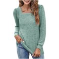 thumbnail image 1 of Plebaso Womens Square Neck Tunic Tops Pleated Long Sleeve Casual Shirts Solid Color Comfortable Blouses, 1 of 6