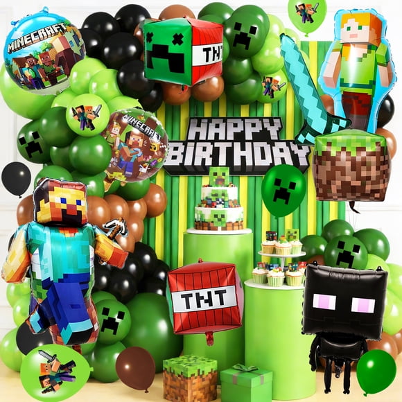 Minecraft Birthday Decorations, 81Pcs Minecraft Balloons Party Decorations Set for Kids Birthday Party Decorations Supplies