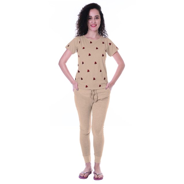 Moomaya Nightwear Set Watermelon Embroidery Slimfit Pyjamas Sleepwear 2 Pcs Set