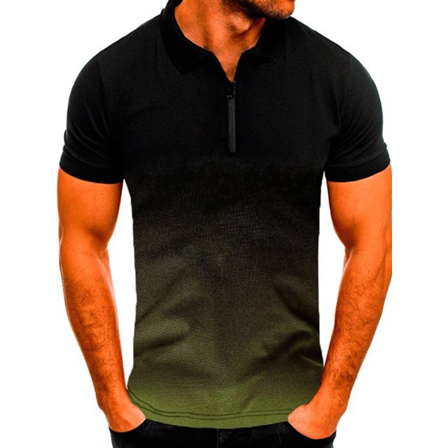 Innerwin Polo Shirt Col à Revers Hauts pour Hommes Sport Fermeture Éclair T-Shirts Basiques Vert Armée 5TG