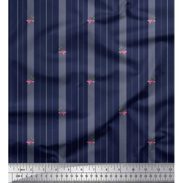 Soimoi Poly Georgette Fabric Artistic Floral & Stripe Decor Fabric Printed Yard 52 Inch Wide