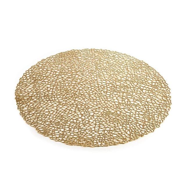 Napperon Rond, Ensemble de 4 de 38 cm avec un Seul Napperon Rond Présentant un design en Maille Argentée fine Qui Offre une Flexibilité Respirante, Convient comme Chargeur, Napperon Ou Linge de table Décoratif pour les Repas et les Réceptions.