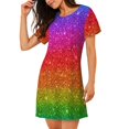 thumbnail image 2 of Vsdgher Chemise de Nuit à Manches Courtes pour Femmes, Motif Arc-en-Ciel Pailleté, Encolure Dégagée, Mignonne, à Volants, Confortable, 2 of 6