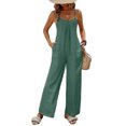 thumbnail image 2 of Maqroz Wide Leg Jumpsuits for Women Dressy Plus Size Adjustable Spaghetti Strap Pleated V Neck Button Down Rompers Jumpsuits Spring Summer Casual Loose Bib Overalls Palazzo Pants with Pockets Green S, 2 of 4