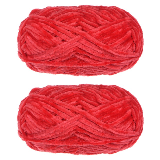 Unique Bargains 2 Pelotes Fil Velours Fil Chenille 87,49 Verges Polyester Fil Doux pour Couverture 2 Pcs Rouge