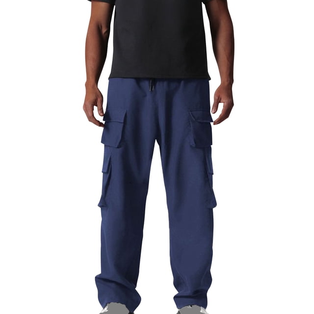 Plebaso Pantalon Cargo pour Homme, Pantalon de Randonnée Décontracté à Cordon, Léger, Uni, Pantalon de Travail d'Extérieur pour Homme