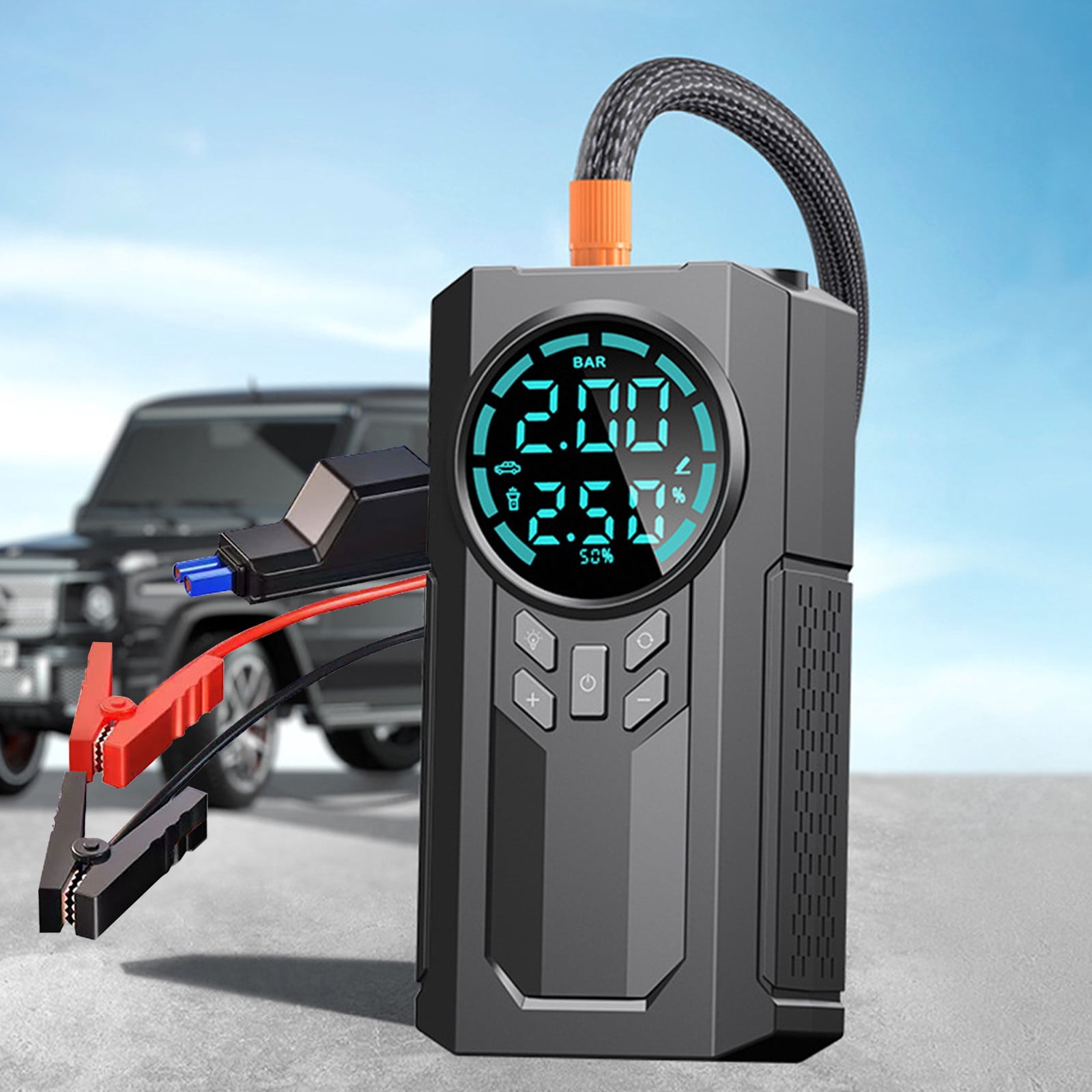 TopLLC Car Inflator Battery Jump 2-in-1 1000A Emergency Start Power Supply 12V Battery Pack Battery Booster Jump Box Portable Charger Jumper Cables LED Display Screen