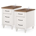 thumbnail image 1 of Wampat Table d'Extrémité avec Station de Recharge, Ensemble de 2, Table d'Appoint Style Ferme avec Tiroir de Rangement et Armoire, 2 Prises de Courant et 2 Ports USB pour Salon, Chêne Blanc, 1 of 7